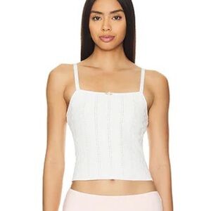 Majorelle White Crochet Tank with Flower Detail Medium